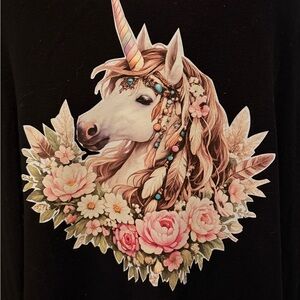 Floral Unicorn Graphic Tee - Pink & Cream Accents